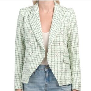 RACHEL ZOE Women's TWEED Plaid JACKET BLAZER Coat GREEN SMALL Button NWT